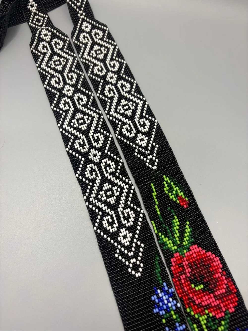 Handmade Black Beaded Necklace with Red Poppy Design